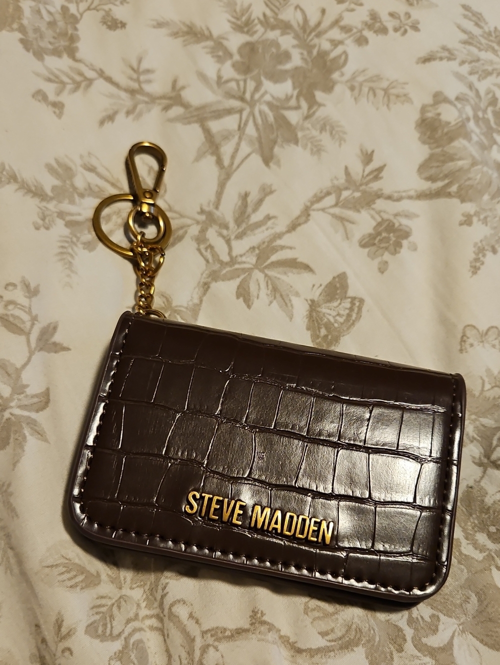 Steve Madden Brown Crocodile-Embossed Key Wallet